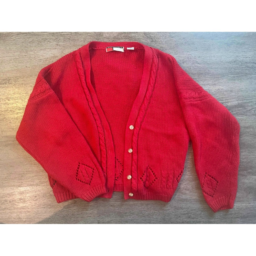 VTG HEADLINERS Red‎ Cable Knit Button Up Cardigan Sweater Women's Size L